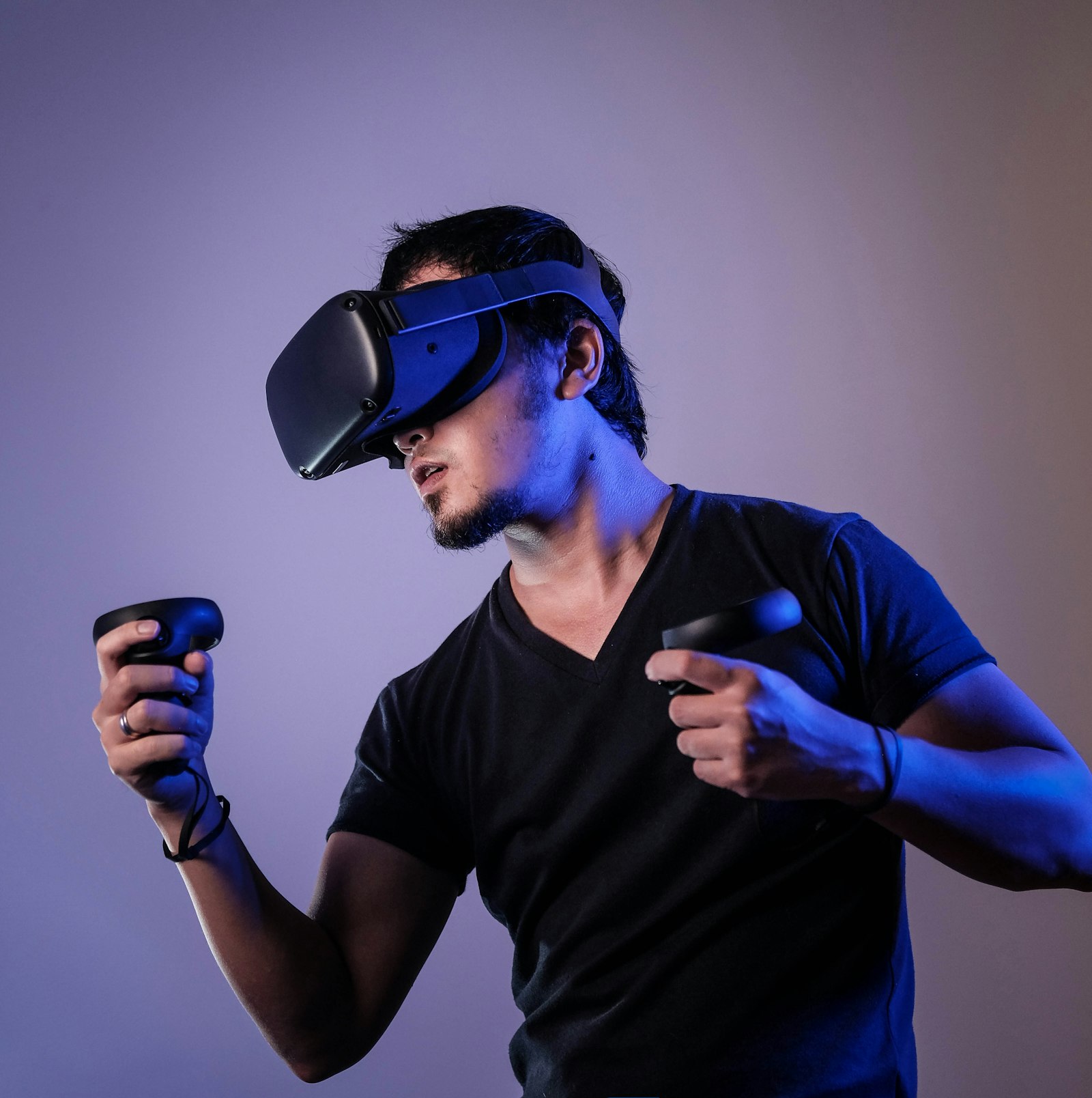 Person using a virtual reality headset